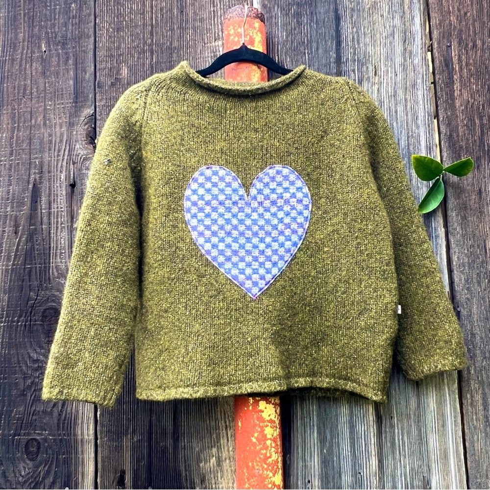 Olive Wool heart patch sweater
